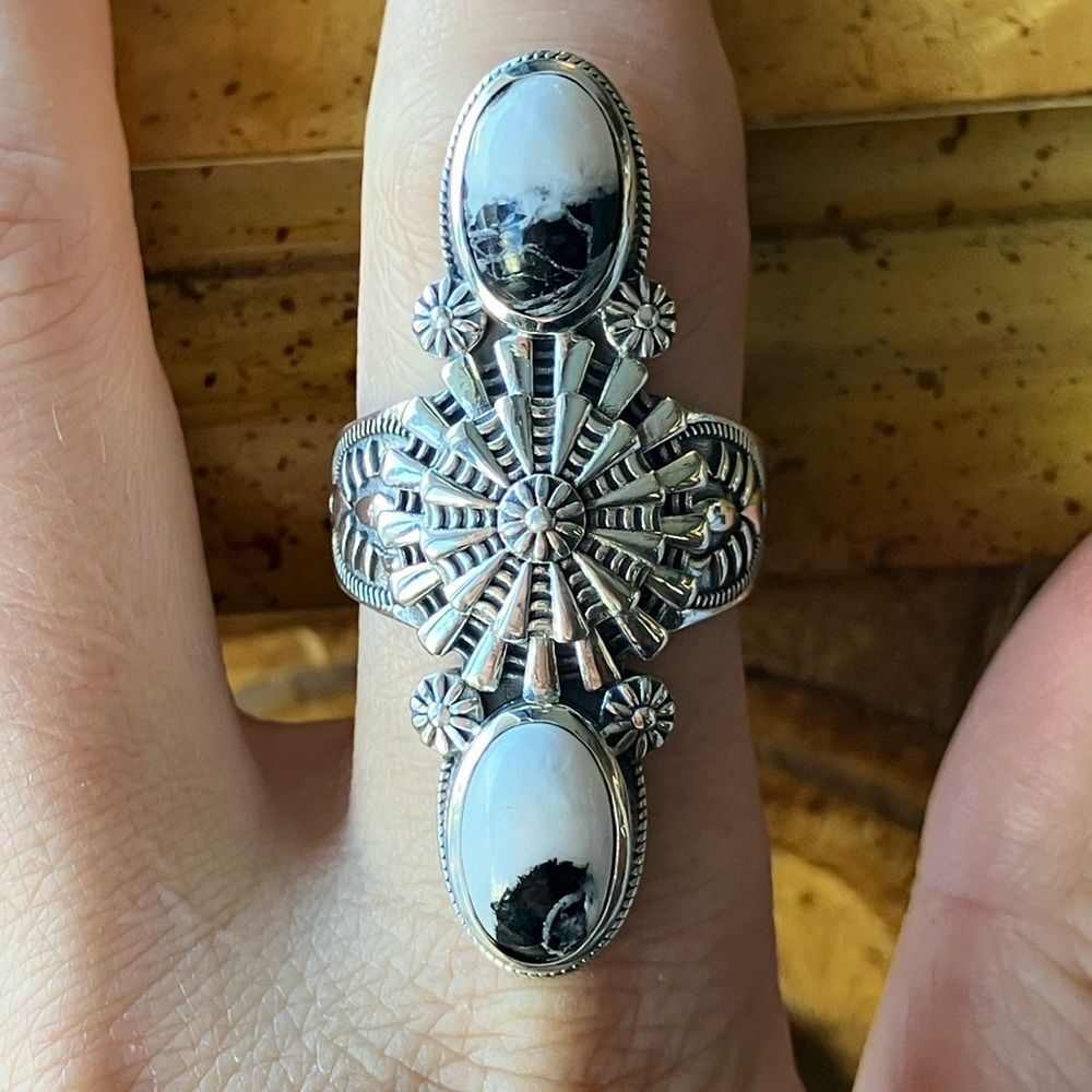 White Buffalo Turquoise Sterling Silver Ring Size 9